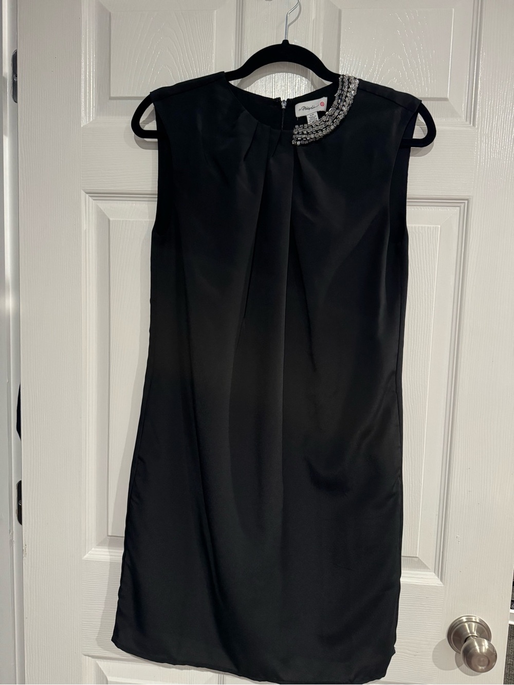 3.1 Phillip Lim Black Sleeveless Shift Dress with Beaded Neck